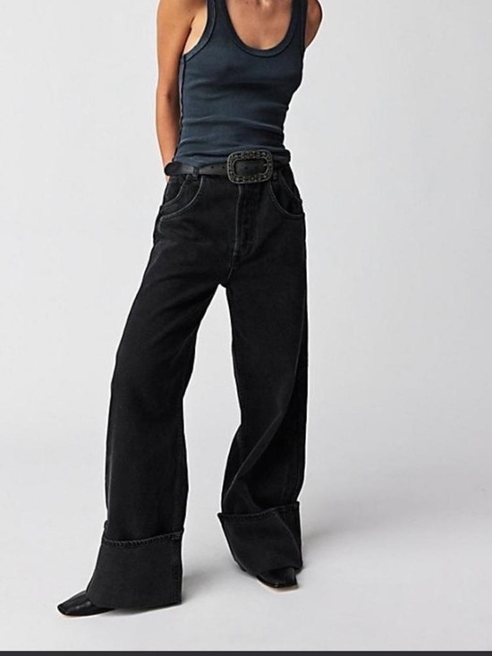 We The Free Denim - We wThe Free Black Wide-Leg Belted Jeans